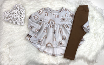 Set Vokuhila Tunika Safari Rainbow / Leggings braun Gluecksraupe 