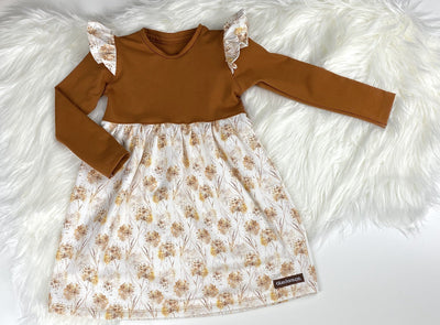 Rüschenkleid Löwenzahn cognac Gluecksraupe 